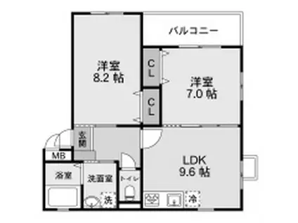 メゾン高田II(2LDK/2階)の間取り写真