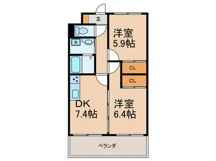 ケイズメゾン春日森(2DK/3階)の間取り写真