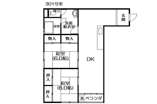 平鶴ビル(2LDK/3階)の間取り写真