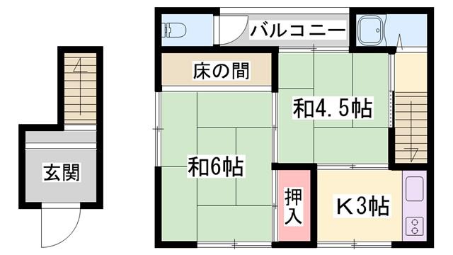 伊伝居土居アパート(2K/2階)の間取り写真