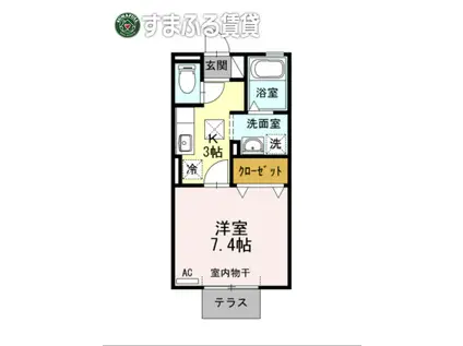 エスポワール栄II(1K/1階)の間取り写真