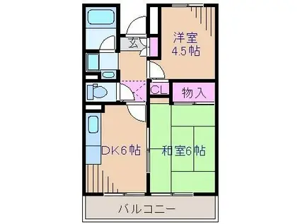 西山第9ビル エルム大倉山(2DK/2階)の間取り写真