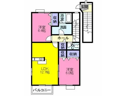 ウエスト ヴィル ヌーヴII(2LDK/2階)の間取り写真