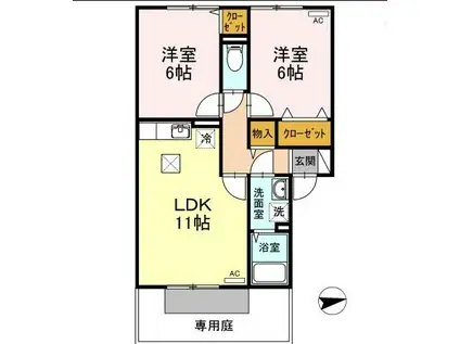 メゾンシャルム木太B(2LDK/1階)の間取り写真