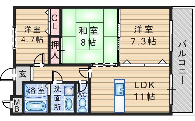 パークハイツアイリス5号館(3LDK/3階)の間取り写真