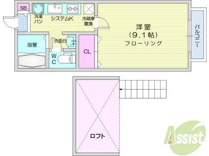 ソレアード(1K/1階)の間取り写真