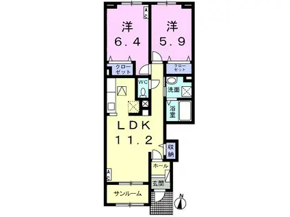 CHARMEII(2LDK/1階)の間取り写真