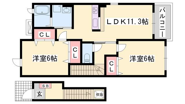 グレイスフル弐番館(2LDK/2階)の間取り写真