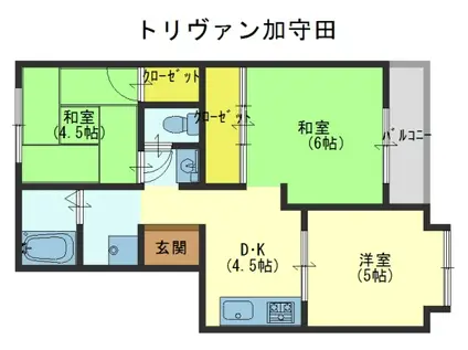 トリヴァン加守田(3DK/1階)の間取り写真