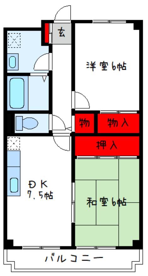 フェリス旭ヶ丘(2DK/2階)の間取り写真