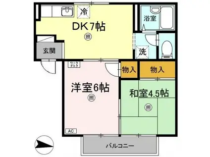 ノーブルハウス A棟(2DK/2階)の間取り写真