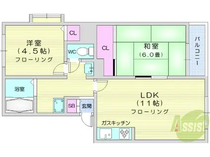 トリヴァンベール中倉(2LDK/3階)の間取り写真