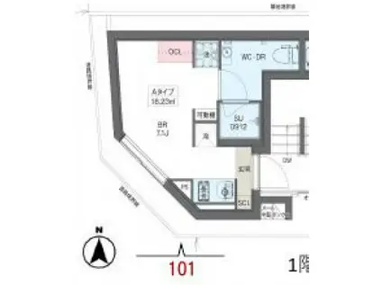 プラティーク神楽坂DUAL プラティーク神楽坂デュアル(1K/1階)の間取り写真