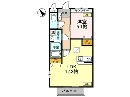 レオントポディウムII番館(1LDK/1階)の間取り写真