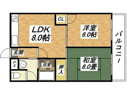 ハイツコーセー(2LDK/4階)の間取り写真