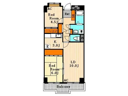 ソレアードまつば(2LDK/4階)の間取り写真