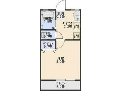 グリーンペタル(1K/2階)の間取り写真