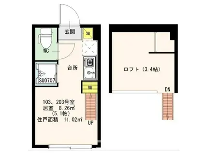 グランドセダー東陽町(ワンルーム/1階)の間取り写真