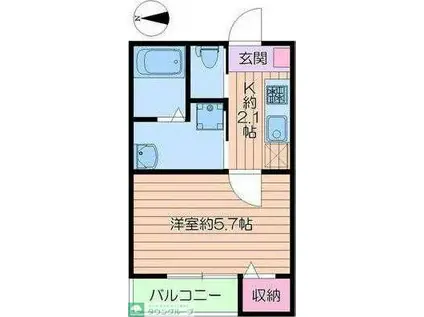 クォーク(1K/2階)の間取り写真