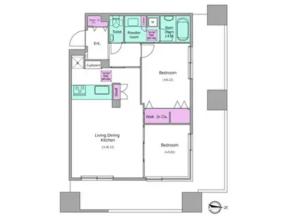 麹町プレイス(2LDK/11階)の間取り写真