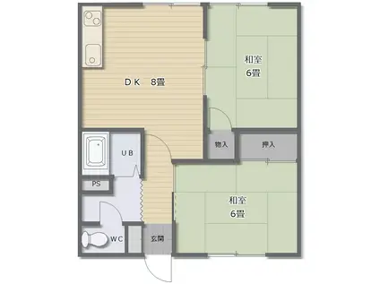 ウエストヴィレッジアパートメント(2DK/1階)の間取り写真