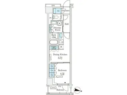 ロイヤルパークス赤羽サウス(1DK/2階)の間取り写真