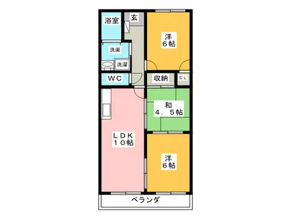 シャイン新西方(3LDK/1階)の間取り写真