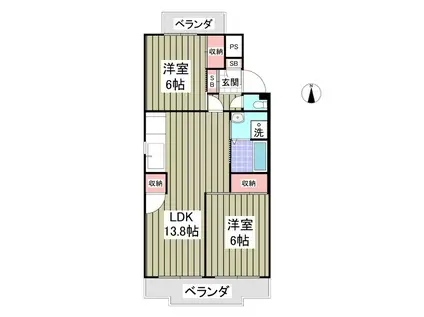 行田ハイツ2号棟 宮本(2LDK/4階)の間取り写真