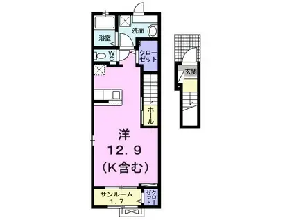 T.M II(ワンルーム/2階)の間取り写真