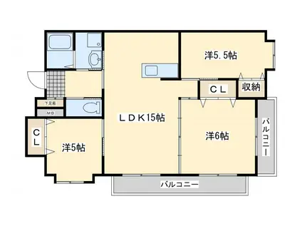 プリンス弐番館(3LDK/2階)の間取り写真