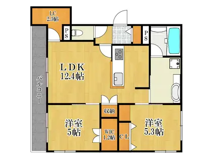 グラヴィスコート元住吉(2DK/3階)の間取り写真