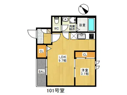 グランティック フェイト(1LDK/1階)の間取り写真