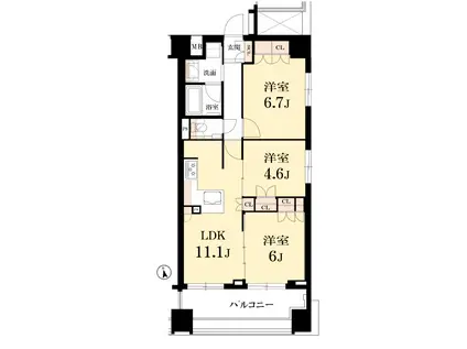 リソシエ京都河原町エクス(3LDK/11階)の間取り写真