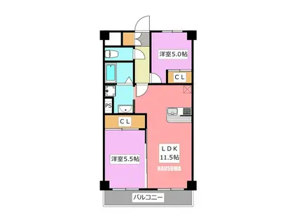 エクロール蓮根(2LDK/5階)の間取り写真