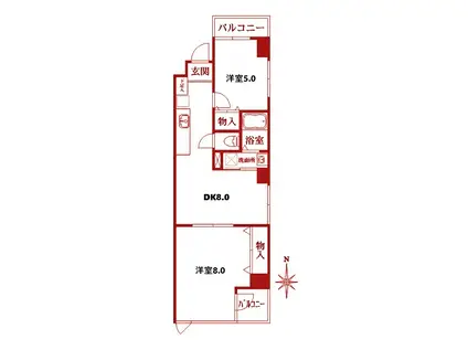 ベルメゾン幸(2DK/6階)の間取り写真