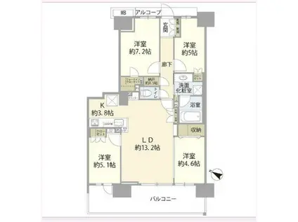 エアヒルズ藤沢(4LDK/10階)の間取り写真