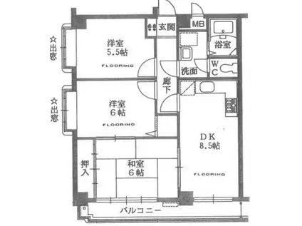 エクセレント甲子園11館(3DK/2階)の間取り写真