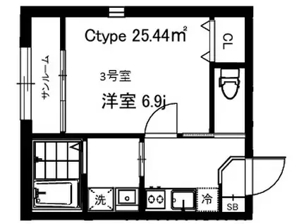 シンビオーシス本所(1K/2階)の間取り写真