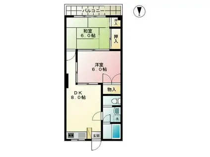 渡辺第2マンション(2DK/2階)の間取り写真