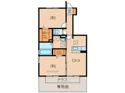 パーク フォレスト B棟(2DK/1階)の間取り写真