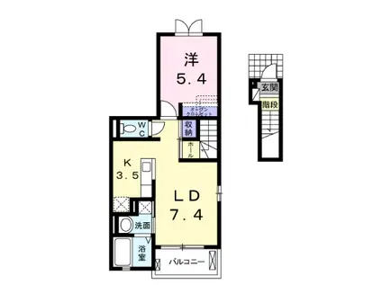 ベストハウス金の隈(2K/2階)の間取り写真