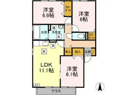 リシアンサス・ガーデン ビー(3LDK/1階)の間取り写真