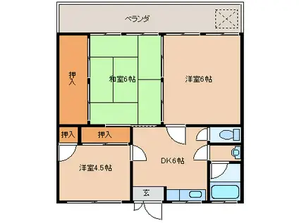砺波アパート(3DK/2階)の間取り写真
