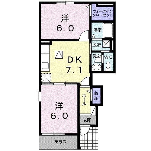 グレイス大保II(2DK/1階)の間取り写真