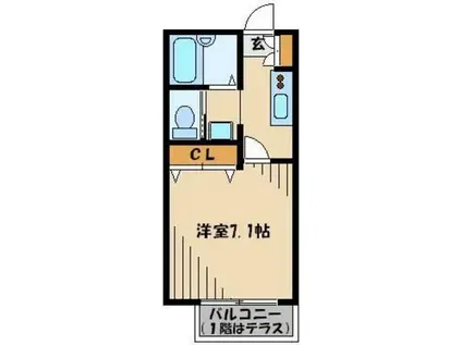 ツインライブ岸町II(1K/1階)の間取り写真