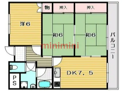 サンハイツ沢良宜西(3DK/3階)の間取り写真