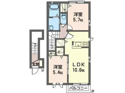 フルール・シャトー(2LDK/2階)の間取り写真
