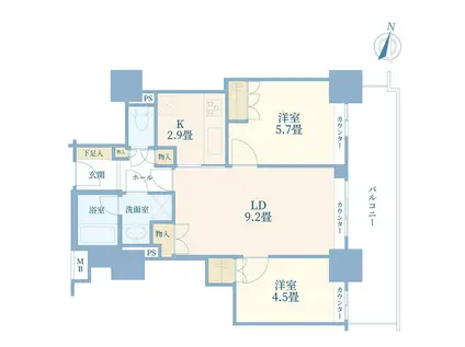 エリム春日町パークタワー(2LDK/19階)の間取り写真