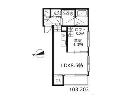 ハーモニーテラス生駒町II(1LDK/2階)の間取り写真