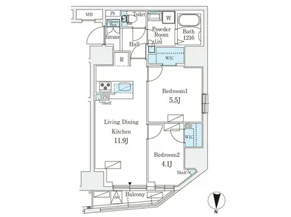 LUMIEC UN 入谷(2LDK/8階)の間取り写真
